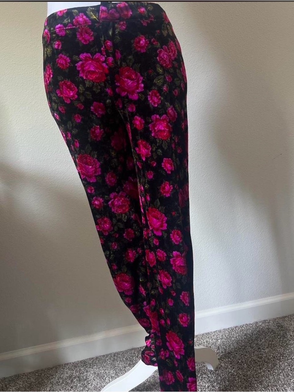 Betsey Johnson Black Leggings with Pink Floral Print